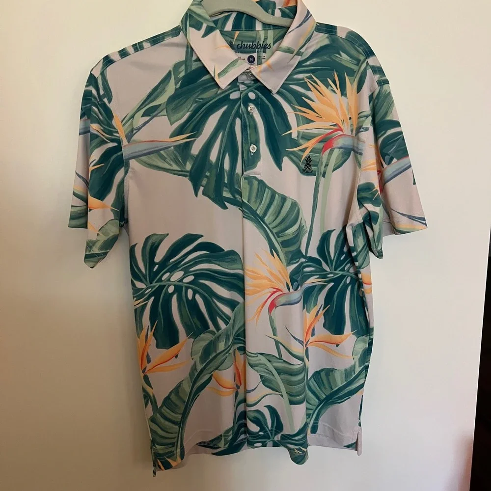 Chubbies Tropical Performance Polo Shirt Medium‎ Bird of Paradise
